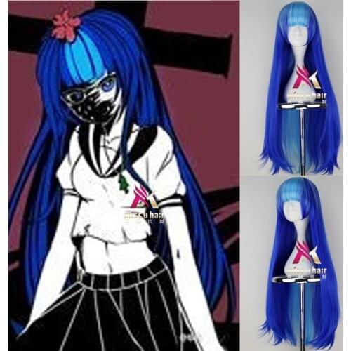 New white-edged Long Straight Cosplay Wig Happy Tree Friends Sliver Gray Blonde blue Synthetic Hair Wigs +wig cap