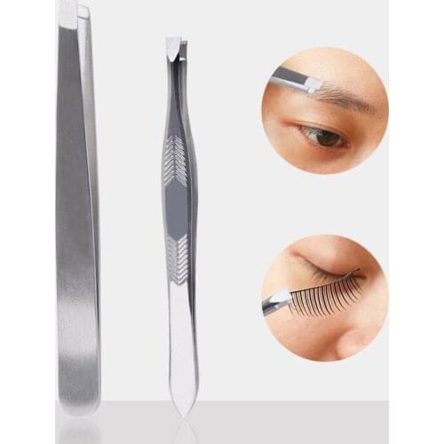 2Pcs/Set Eyebrow Tweezers Stainless Steel Face Hair Removal Eye Brow Trimmer Flat Oblique Durable Eyelash Clip Cosmetic Tools