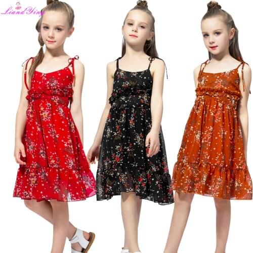 Dresses for Girls Sleeveless Vetement Children Girl Casual Dress Bohemia Sling Floral Dress Adolescents 8 10 12 Big Kids Clothes