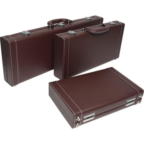 Professional good quality luxury portable black leather counter box 500 code chips yard wood box chip poker carrying cases bag