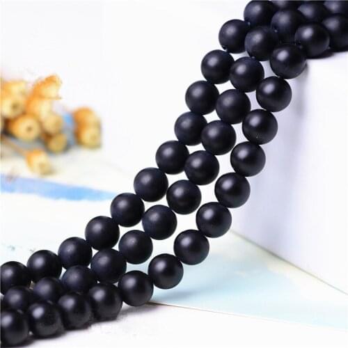 RONGQING Natural Black Matte Scattered Beads Round Stone Beads for Jewelry Making 4mm,6mm,8mm,10mm,12mm,14mm