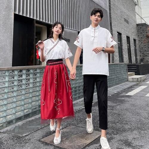Couples wear summer Chinese wind students college wind Han dress skirt retro wind couples clothing couples clothes