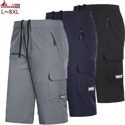 Mens Big & Tall Cargo Shorts quick-dry knee lenght 7XL 8XL male Bermuda Beach short slim for Breathable men joggers gym shorts
