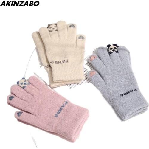 Cute Panda Winter Gloves Women Thermal Stretch Knitted Gloves Girls Cute Cold-proof Touch Screen Warm Womens Touchscreen Gloves