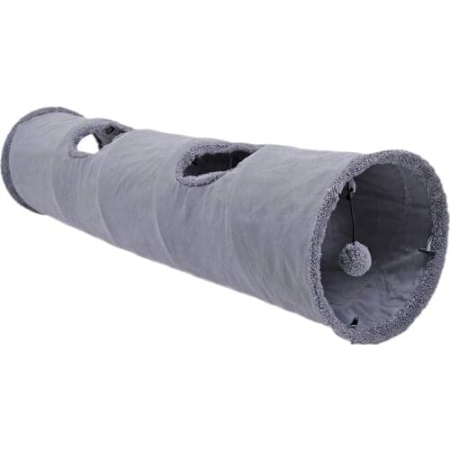 Pet Collapsible Cat Tunnel Cat Toys Play Tunnel Durable Suede Hideaway Pet Crinkle Tunnel with Ball 12 Inch Diameter