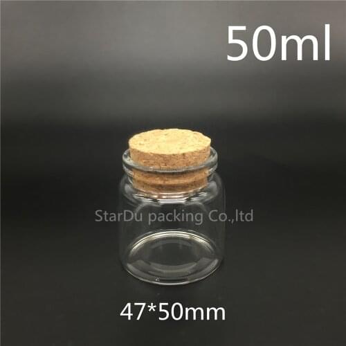 50ml glass bottle sealed bottles cork jar,50g cork bottle container of high quality chemical experiment 12pcs/lot