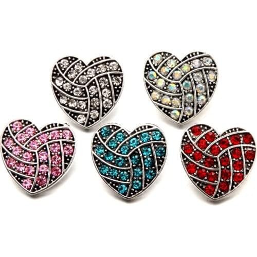 18mm Rhinestone Crystal Heart Love Snap Button Jewelry Cheap Fashion Interchangeable Snap Charms For Bracelet MDB18-364