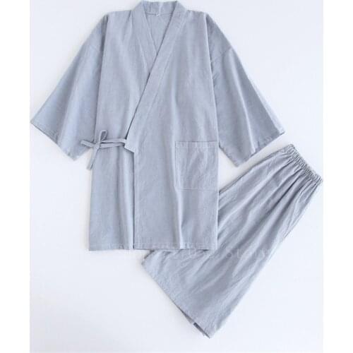 Japanese Kimono Cotton Pajamas Men Samurai Costume Bathrobe Haori Yukata Jinbei Set Sleepwear Short Sleeve Woman Japan Clothes