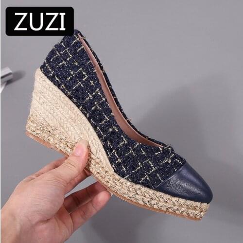 ZUZI Womens Espadrilles Wedge 2021 New Sandals Single Straw Weave Shoes Womens Fashion Pointed High Heels Thick Bottom Straw