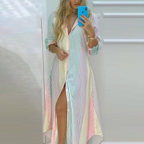 Womens Retro Elegant Printed Shirt Dress 2021 Spring Loose Long Sleeve Party Dress Ladies Summer Autumn Maxi Dresses Vestido