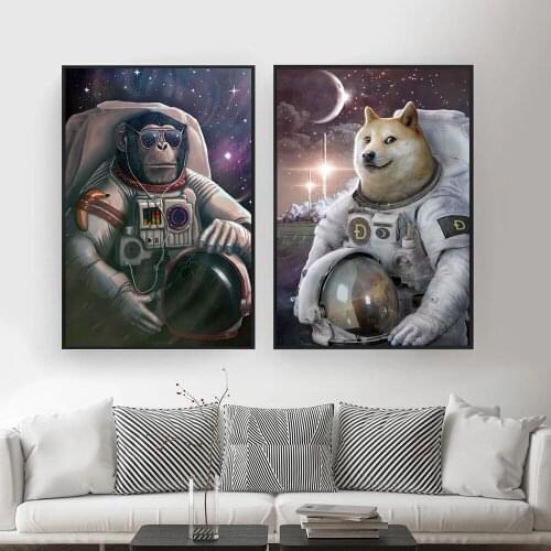 Animal Astronaut Canvas Painting Starry Universe Posters and Prints Home Decoration Monkey Dog Wall Pictures for Living Room