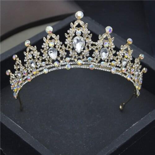 Golden Rhinestone Headbands Crown Queen Metal Tiaras Princess Birthday Bride Headpiece Wedding Hair Jewelry Head Ornaments