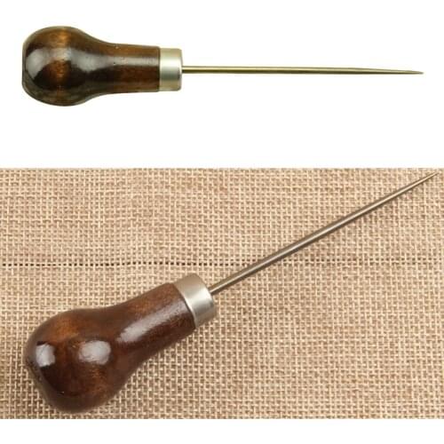 1Pc Professional Leather Wood Handle Awl Tools For Leathercraft Stitching Sewing Accessories