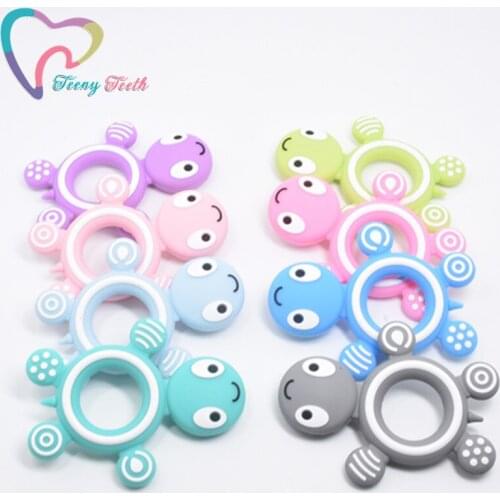10PCS Teether Safety Tortoise Baby Child Food Grade Silicone Pacifier Teeth Tooth Turtle Chew Pacifier Silicone Teething Pendant