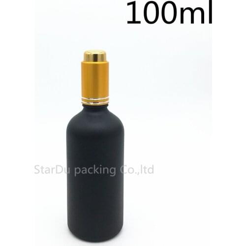 12pcs 100ml black frosted glass essential oil bottle with gold cap dropper glass perfume bottles