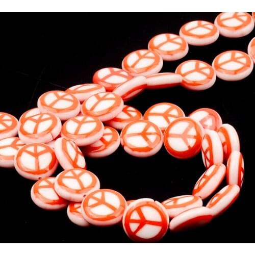 14mm Charm Pattern Flat Round Beads Lampwork Glass Beads Spacer Loose Beads For Jewelry Making DIY Bracelet Necklace