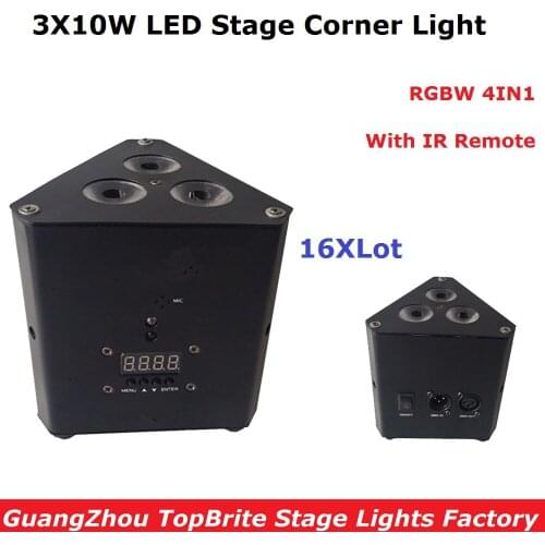 16XLot Newest 38W Mini LED Triangle Effect Light Good Quality 3X10W RGBW 4IN1 Beam Wash Strobe Lights With IR Remote New Design