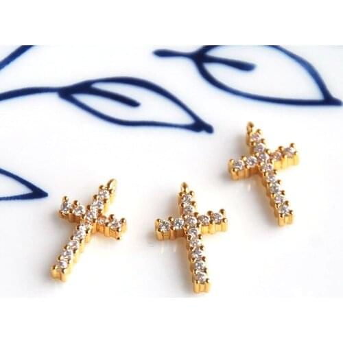 2 pcs/lot gold color plated charms cross cz stone cubic zirconia embellished jewelry making DIY for women