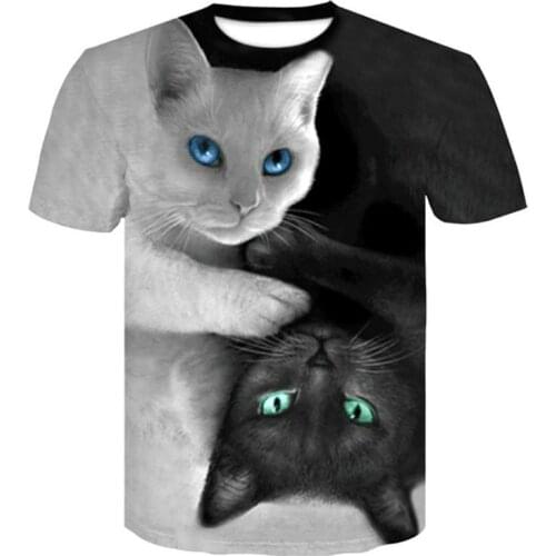 3D cat print T-shirt men/women summer funny short-sleeved top casual O-neck animal T-shirt cat streetwear T-shirt 2021