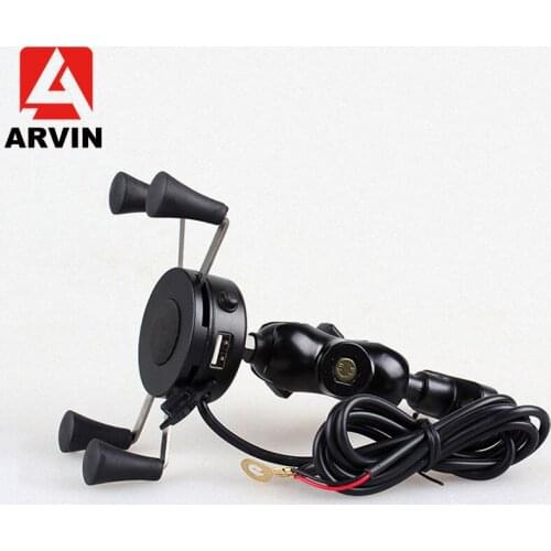 ARVIN Motorcycle USB Charging Phone Holder Universal Rotating Moto Mobile Phone Stand GPS Bracket Mount For iPhone 4.0-6.5 inch