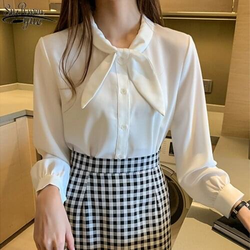 Long Sleeve Women Shirts Blusas Fashion Women Tops and Blouses Plus Size Chiffon Blouse Shirt Bow Collar Office Blouse 10686
