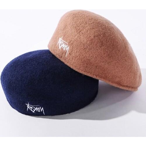 Brand large newsboy hat mens wool solid color panel hat ladies baker boy autumn and winter hat khaki retro hat male beret