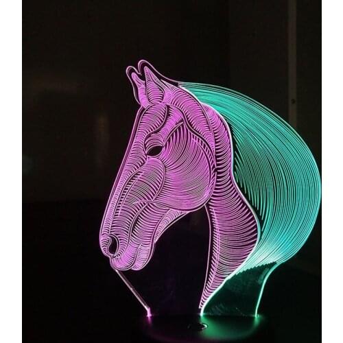 Double Color Horse led 3D Night Lights Touch Switch Mood Lamp USB Charge/ 3 X AA Batteries Powered Atmosphere Table Lamp