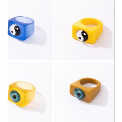 HuangTang New Design Yin Yang Bagua Enamel Single Rings for Women Men Resin Acrylic Geometric Ring Charms Korean Jewelry anillos