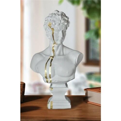 ART Large David Bust Sculpture White Gold Trinket