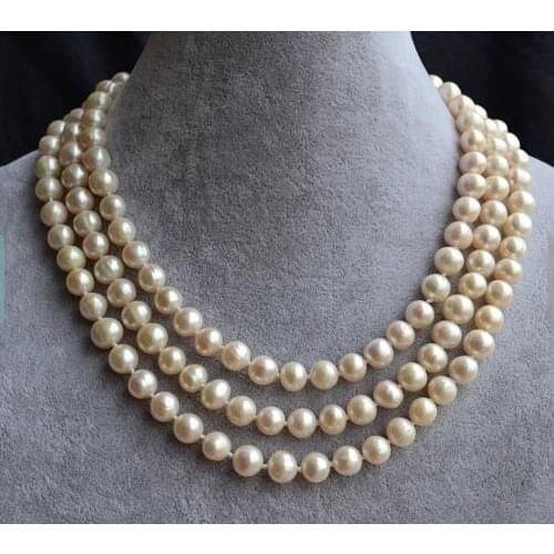 Classic Favorite Pearl Wedding Necklace 50 inches 9mm White Real Freshwater Pearl Necklace Handmade Fine Jewelry Women Gift