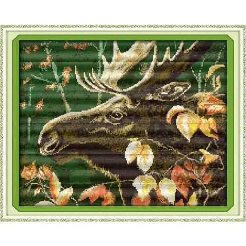 Elk cross stitch kit 14ct 11ct pre stamped canvas cross stitching animal embroidery DIY handmade needlework