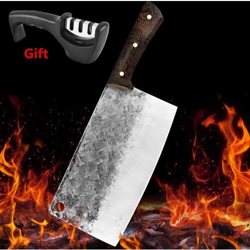 Handmade Forged Butcher Knife Kitchen Traditional Chopping Cleaver Knives Household Chinese Wide Chef Slicing Cutlery Knife Set