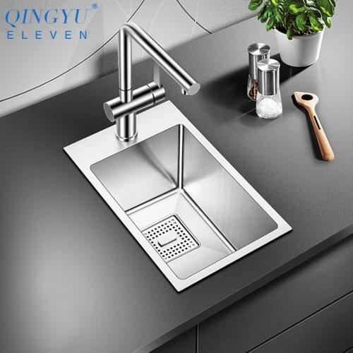 304 Stainless Steel Handmade Brushed Kitchen Sink 220mm Depth Small Size Single Above Mount Bar Counter Kitchen Sink
