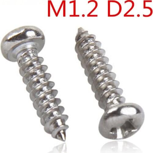 M1.2*3/3.5/4/5/6 Head 2.5mm PA Round Pan Head Phillips Cross Recessed Self Tapping Screw Micro Electronic Screws Nickel Plated