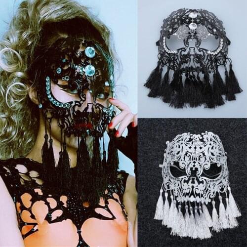 New Black White Hollow Crystals Fringed Mask Female Singer Dancer Stage Performance Props Halloween Party Show Masks Accessories