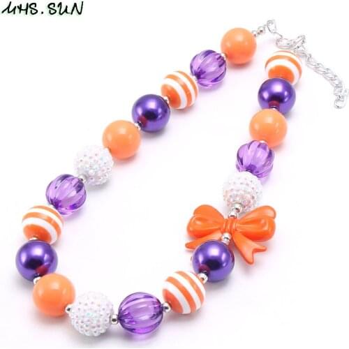 MHS.SUN Fashion handmade Kids baby chunky bubblegum beads necklace fashion bowknot girls necklace for child jewelry 1pc/lot