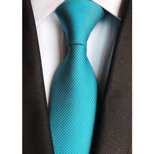 8cm Mens Woven Necktie Turquoise Blue Striped Ties