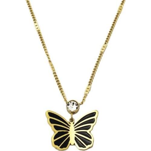 Stainless Steel Gold Crystal Butterfly Pendant Necklace Flying Butterfly Necklaces Gift For Him with Chain