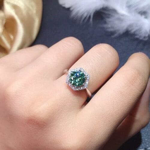 New Exquisite Rings Fashion Hexagon Inlay Blue Green Cubic Zirconia Resizable Jewelry For Women Wedding Engagement Anillos Mujer