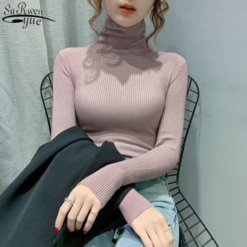 Solid Knitted Jumper New Fashion Long Sleeve Sweater Pullover Womens Turtleneck Winter Clothes Women Bottoming Sweater 11555