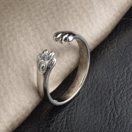 Bear Paw Design Opening Ring 925 Sterling Silver Open Ring Adjustable Size Best Gifts For Women Ladies Girlfriend
