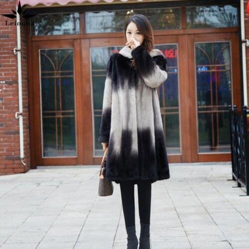 Leiouna Long Plus Size 4XL 2020 Fashion New Winter Velvet Coat Women Hooded Medium Long Mink Fur Parka Coat Female Warm Overcoat