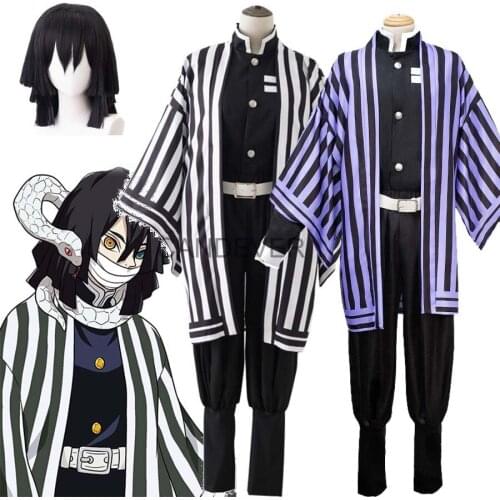 Anime Demon Slayer Obanai Iguro Snake Cosplay Kimetsu no Yaiba Obanai Iguro Cosplay Wigs Kisatsutai Uniforms Costume kids child