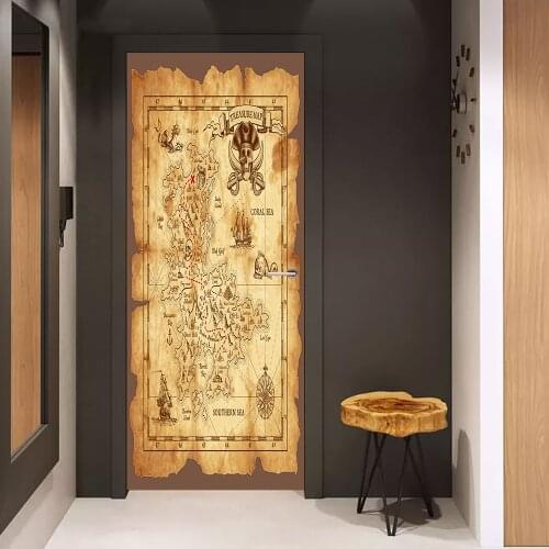 Pirate Nautical Chart DIY Door Stickers Home Decoration Wall Stickers Kids Baby Room Art Mural Waterpoof Peel & Stick Wallpaper