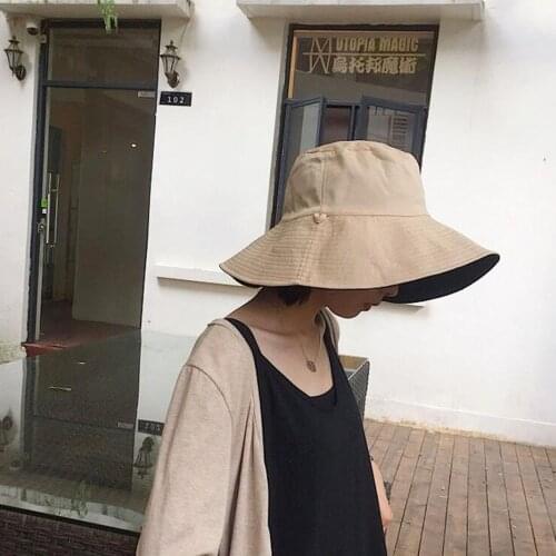 Casual Double Side Sun Bucket Hat Summer Womens Cap Wide Brim Foldable Anti-UV Flat Fisherman Cap Panama Female Hat Gorro