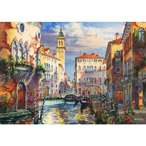 Riverside Boat Art Needlework 14CT Canvas Unprinted Handmade Embroidery Aida City Scenery Cross Stitch Kits Set DIY Home Decor