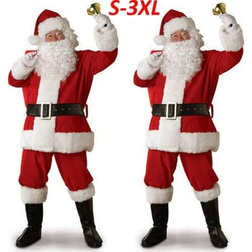 Christmas Santa Claus Costume Cosplay Santa Claus Clothes Fancy Dress In Christmas Men 5pcs/lot Costume Suit for Adults Hot