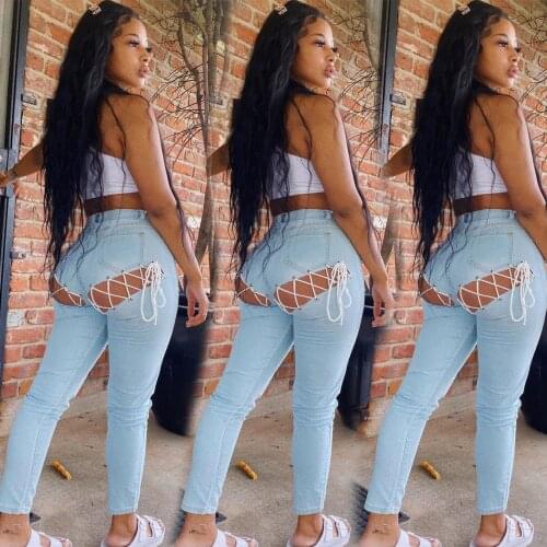 Sexy Ripped Hollow Out Skinny Indie Jeans Street Women Push Up Bandage Distressed Sexy Casual Denim Pencil Pant Fitness Jeans