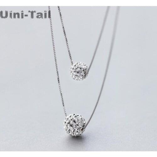 Uini-Tail hot new 925 sterling silver double-layer ball micro-inlaid necklace Korea simple tide flow high-quality jewelry GN869