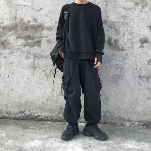 QWEEK Punk Streetwear Black Cargo Pants Women Harajuku Gothic Oversized Wide Leg Trousers For Female Techwear Joggers Sweatpants